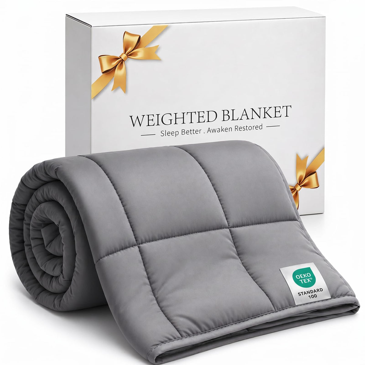 Smart Queen weighted blanket on bed showing 10 lb comfort for restful nights