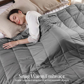 Grey twin-sized Smart Queen blanket draped on bed for all-season comfort