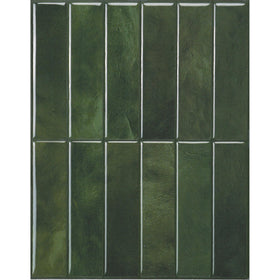 Smart Tiles Sefrou Green backsplash sheets demonstrate quick, tool-free installation.