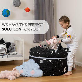 SMART WALLABY expandable storage setup showcases extra space for toys and blankets.