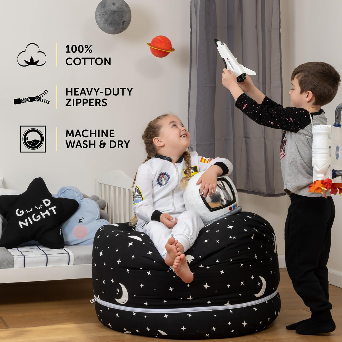 SMART WALLABY 100% cotton cover provides soft, washable comfort for kids.