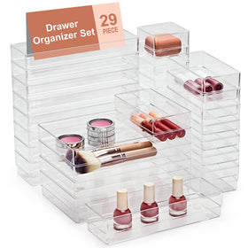 SMARTAKE drawer organizer set with clear trays for easy access.