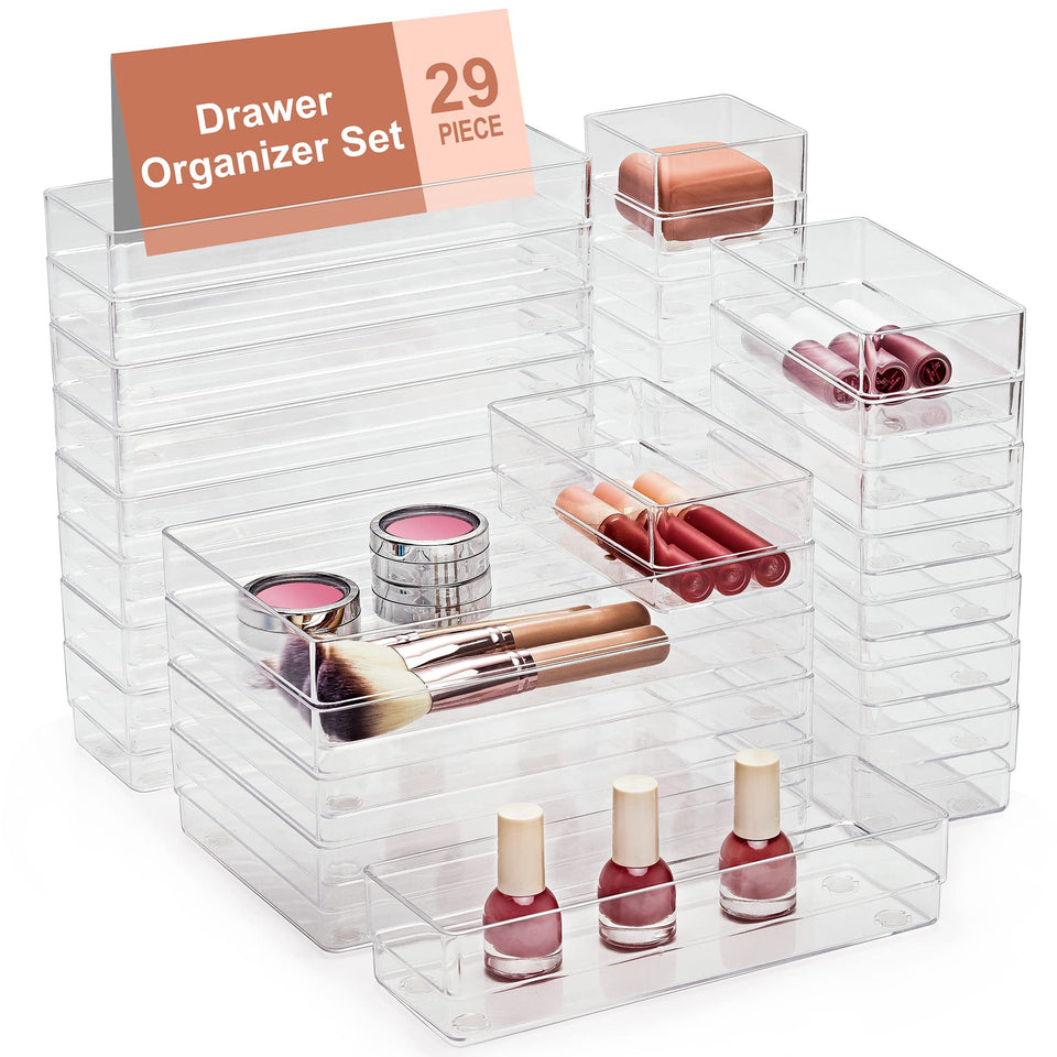 SMARTAKE drawer organizer set with clear trays for easy access.