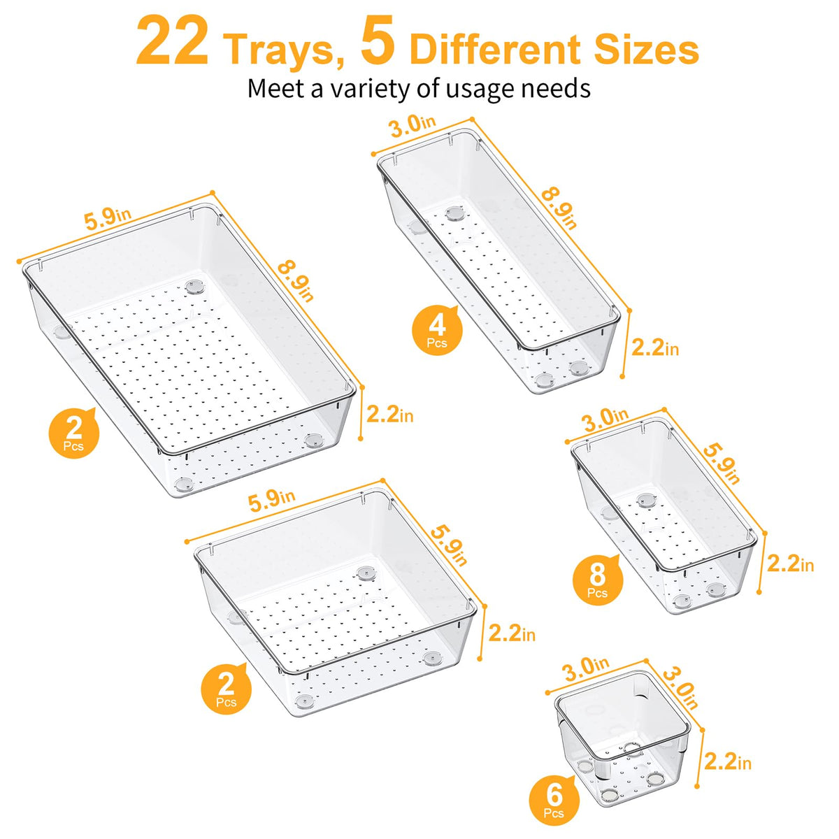 SMARTAKE clear drawer trays provide visibility for dresser and desk storage.