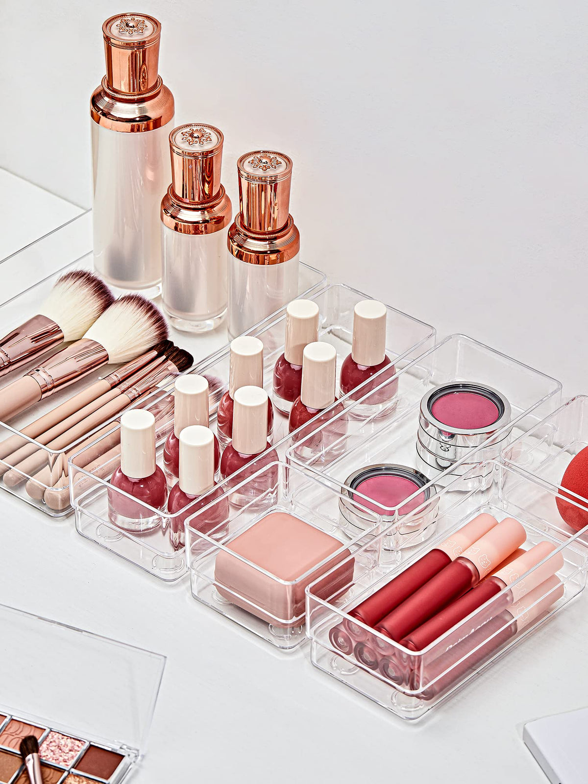 SMARTAKE clear drawer trays keep makeup neat and accessible