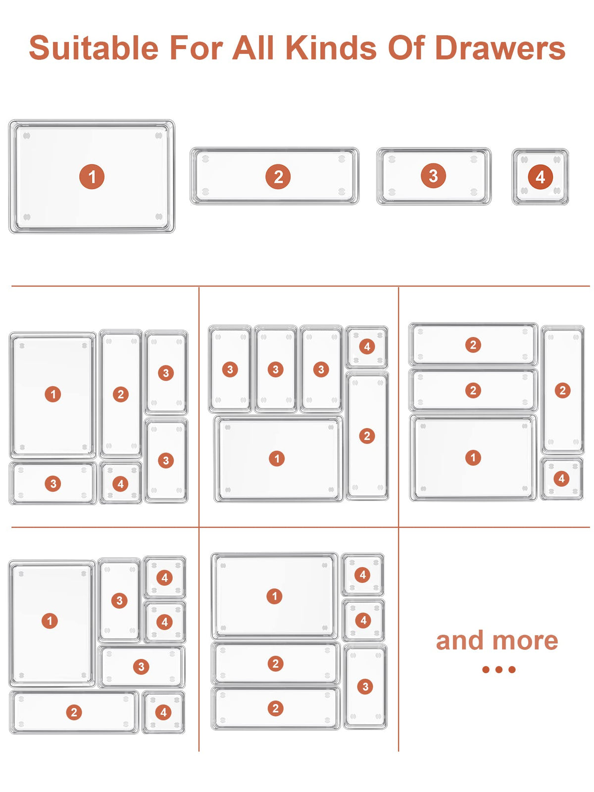SMARTAKE kitchen, office, and bathroom drawer trays for versatile storage.