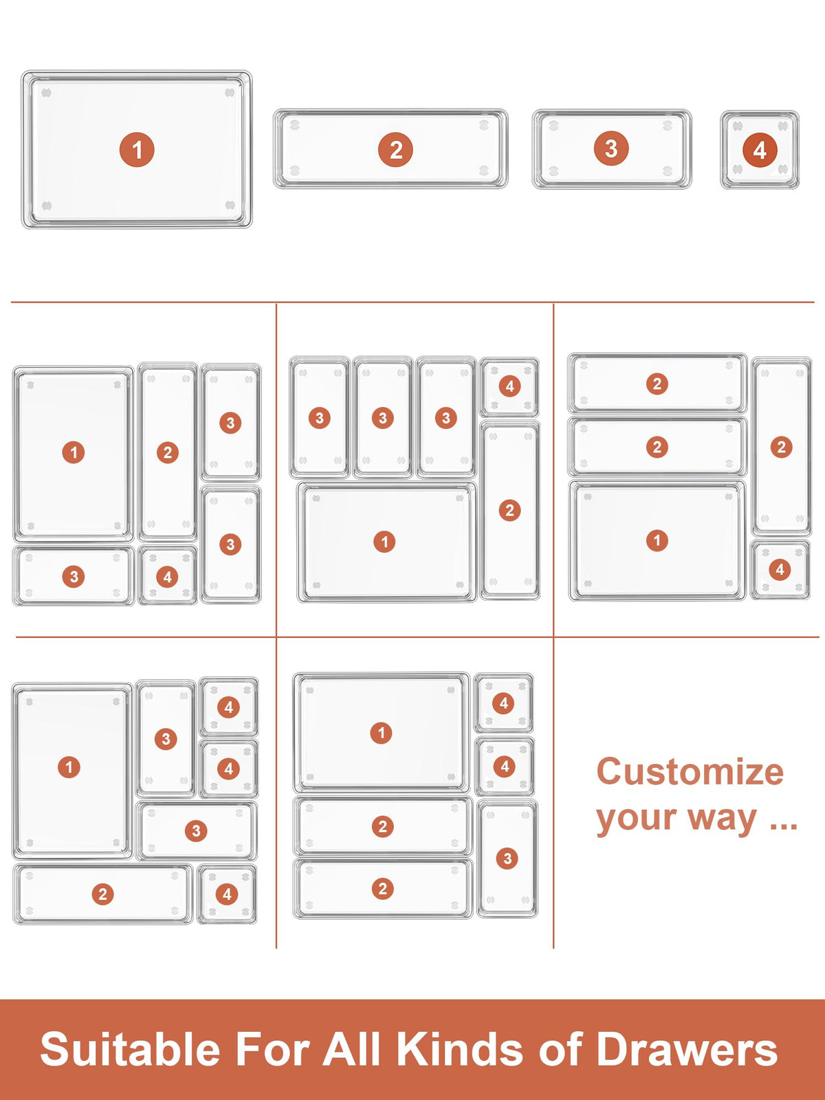 SMARTAKE office and kitchen drawer organizers streamline supplies and utensils.