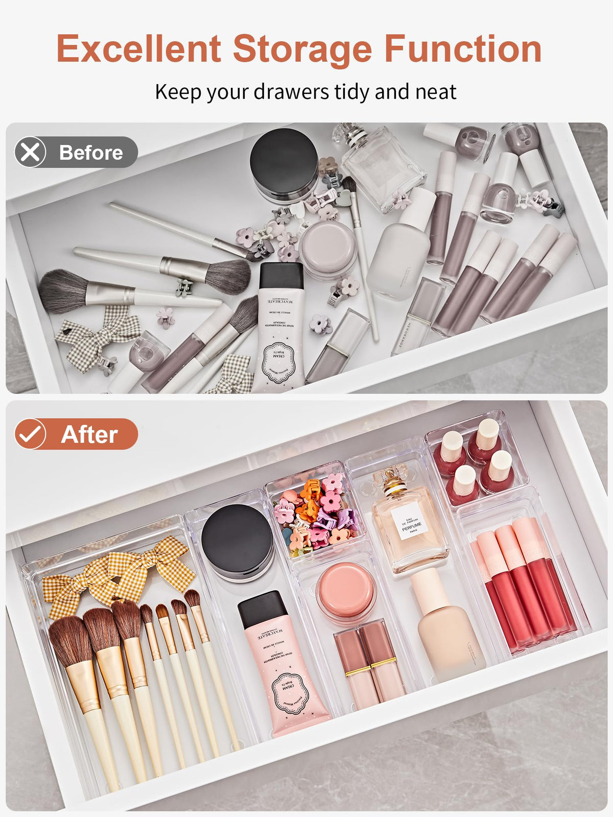 SMARTAKE stackable trays allow customizable drawer layouts for tighter spaces.