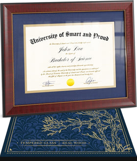SMART&PROUD diploma frame 8-5x11 with blue rim showcases your certificate at home.