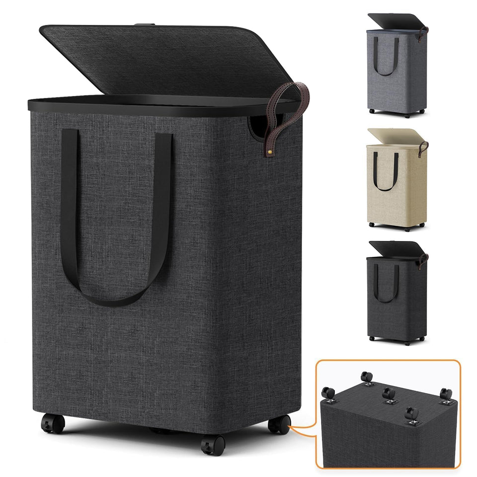 SmartKempt laundry basket with five wheels glides smoothly for room-to-room transport.