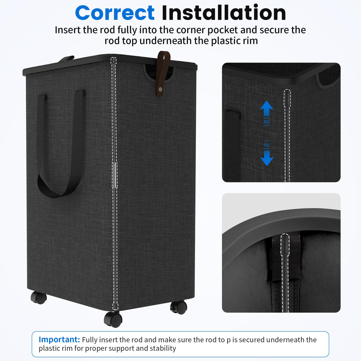 SmartKempt tall laundry basket designed for dorm rooms with lid and wheels.