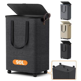 SmartKempt 90L laundry basket with five wheels for smooth movement on any floor.