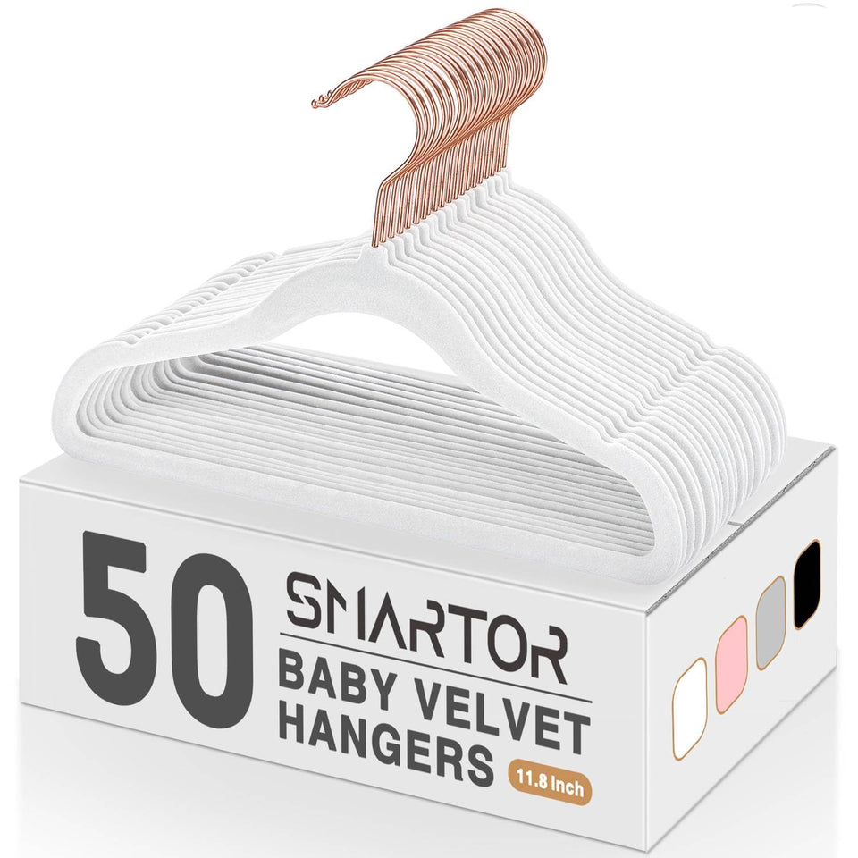 Smartor velvet baby hanger with soft surface protects delicate fabrics.