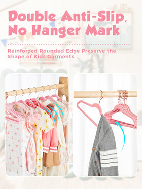 Smartor 14 inch velvet hangers provide space saving for kids wardrobes.
