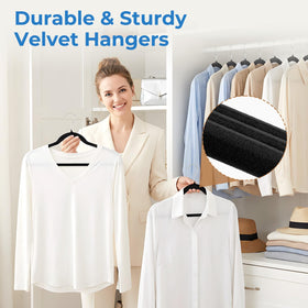 Smartor 50-pack velvet hangers ready for immediate closet organization.