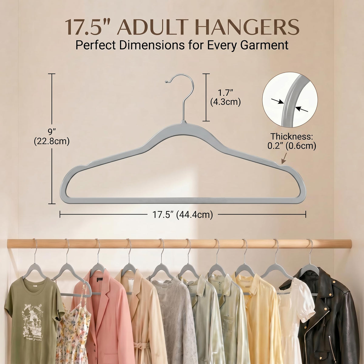 Smartor curved-shoulder design preserves garment shape while hung.