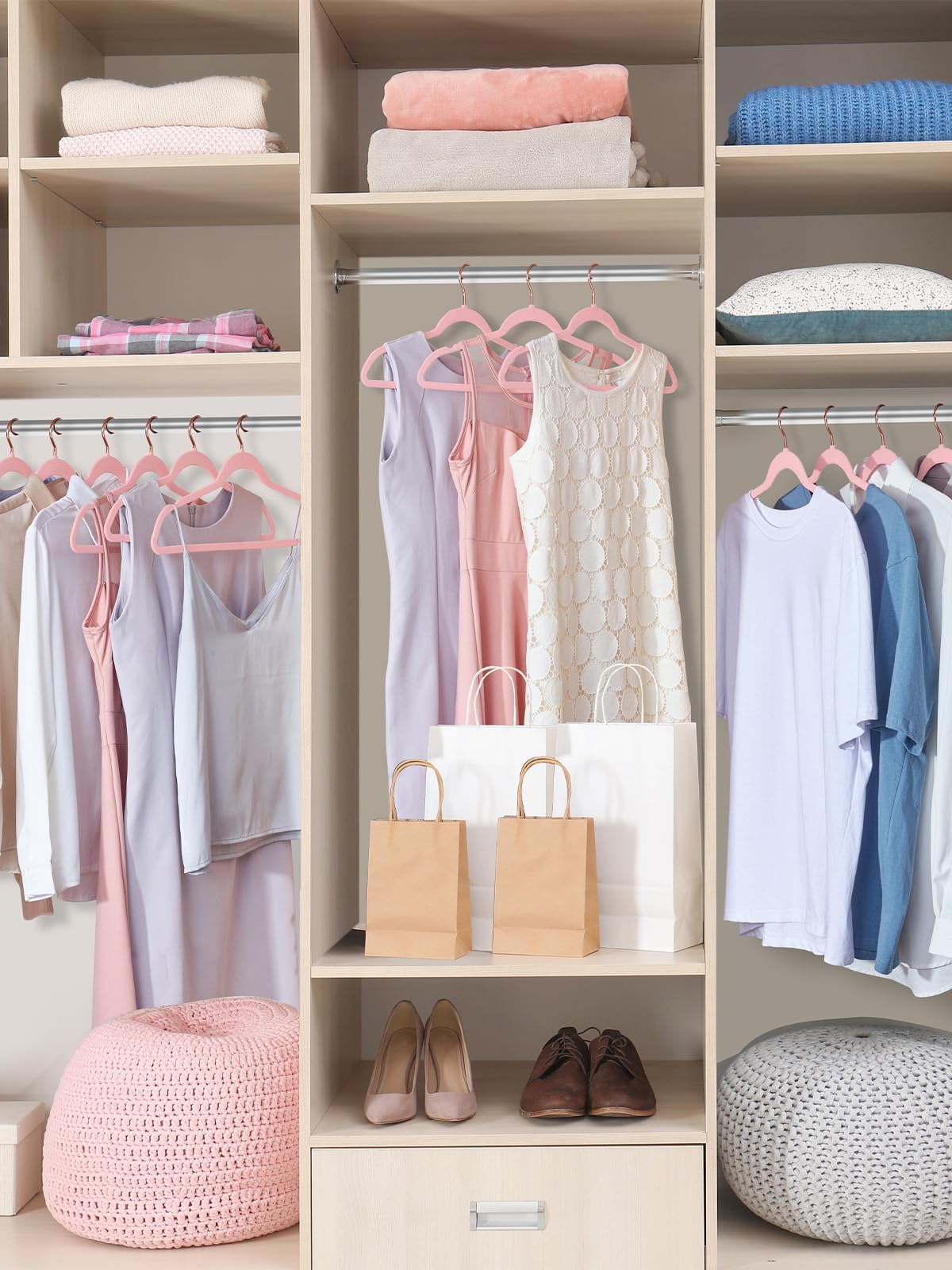 Sturdy heavy-duty coat hangers for outerwear.