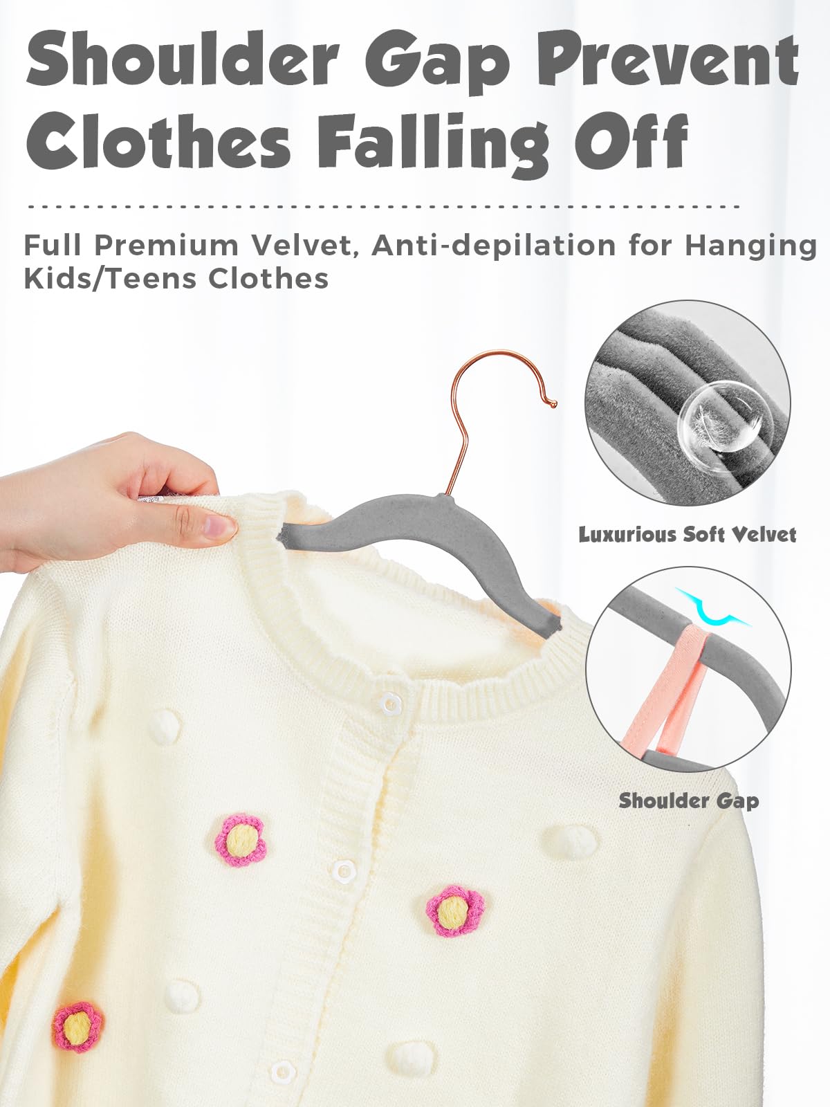 Smartor velvet hangers feature 360-degree rose gold hooks for easy wardrobe sorting.