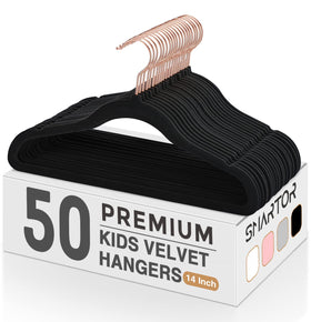 Smartor Kids Velvet Hangers with rose gold hook for neat, space-efficient kid closets