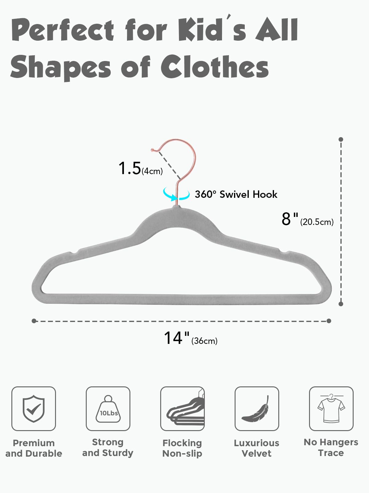 Smartor Kids hangers with grooved shoulders keep garments neatly in place.