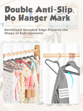 Smartor velvet hangers with non-slip shoulders prevent slips in kids outfits.