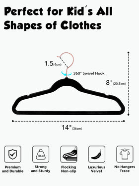Smartor Kids Velvet Hangers shoulder grooves prevent hanger marks