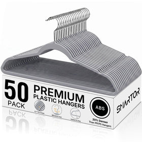 Smartor plastic hanger with a 360° swivel hook for easy garment access.