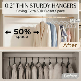 Smartor plastic hangers feature non-slip notches for secure garment placement and reduced tangling.