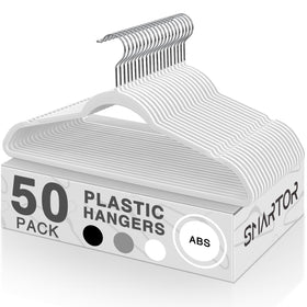 Smartor plastic hangers with a thin profile keep closets neat and maximize space.