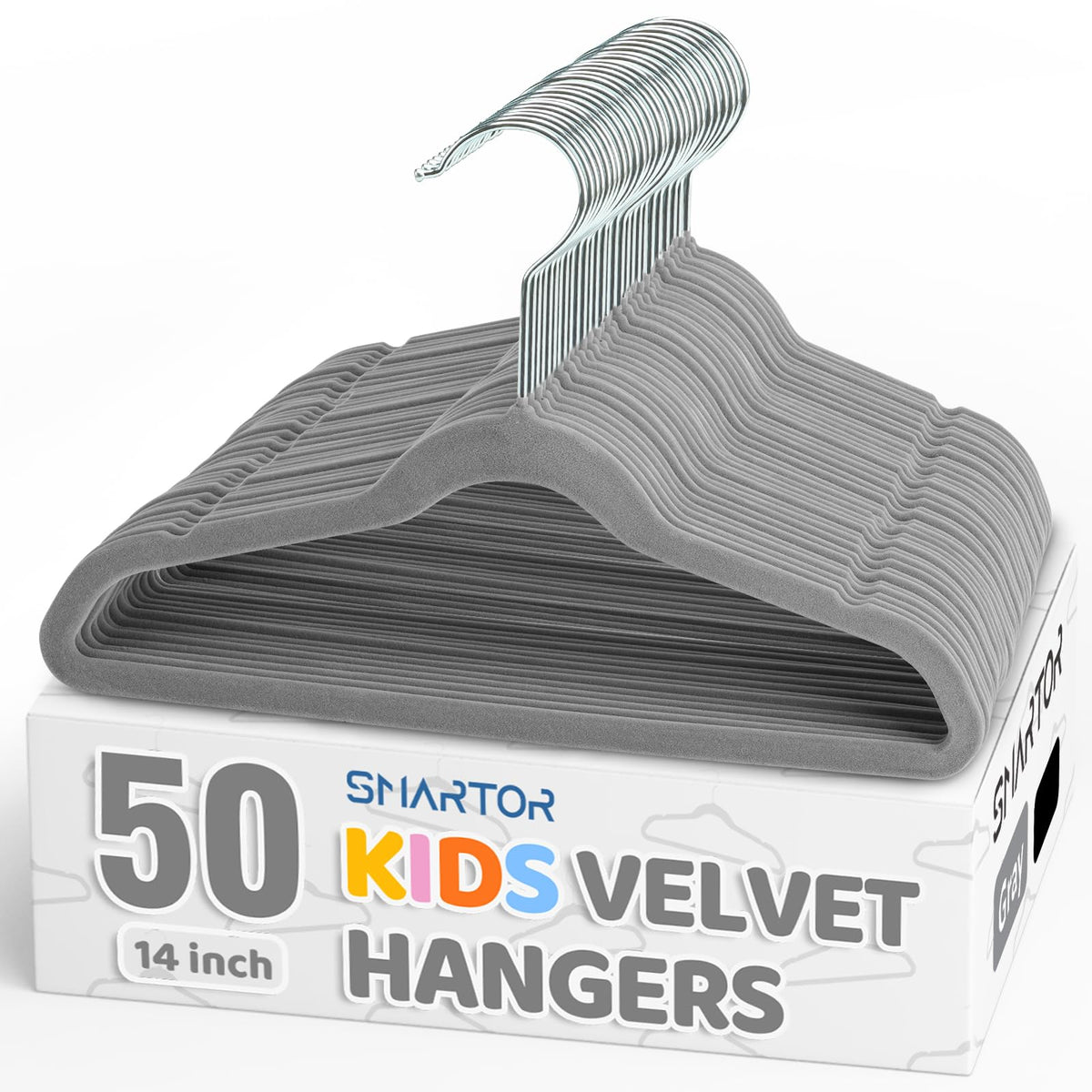 Smartor Premium 14-inch gray velvet non-slip kid hangers keep garments secure.