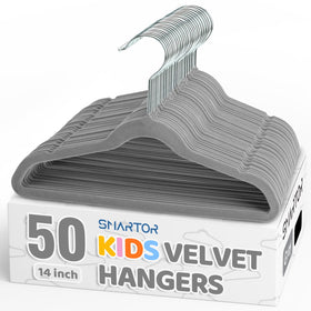 Smartor Premium 14-inch gray velvet non-slip kid hangers keep garments secure.