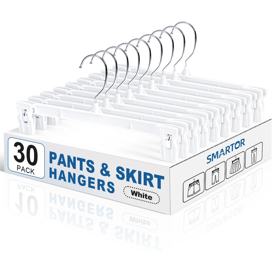 Smartor skirt hangers with 360-degree swivel hook keep garments organized and accessible in small closets.