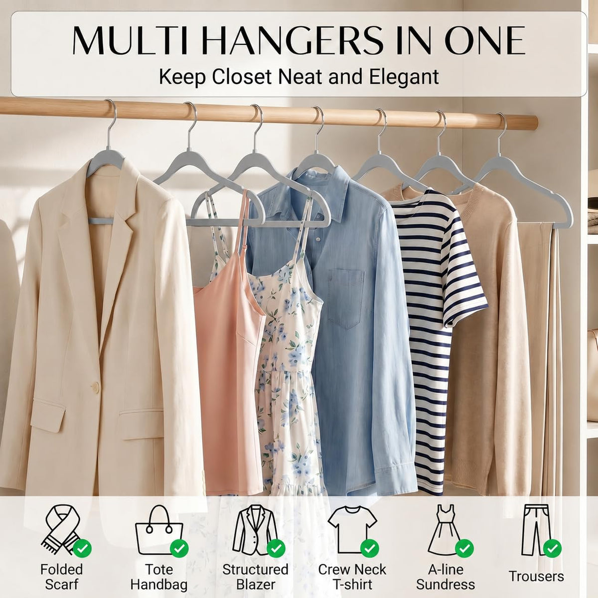 Smartor thin hangers showcasing space-saving design for organized closets.