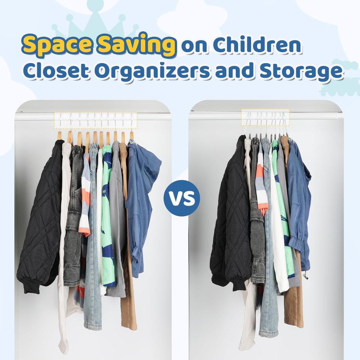 Smartor ultra-slim hangers maximize closet space for kids' wardrobes.
