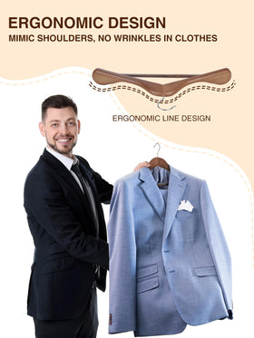 Smartor walnut hanger in closet improves wardrobe organization and silhouette.