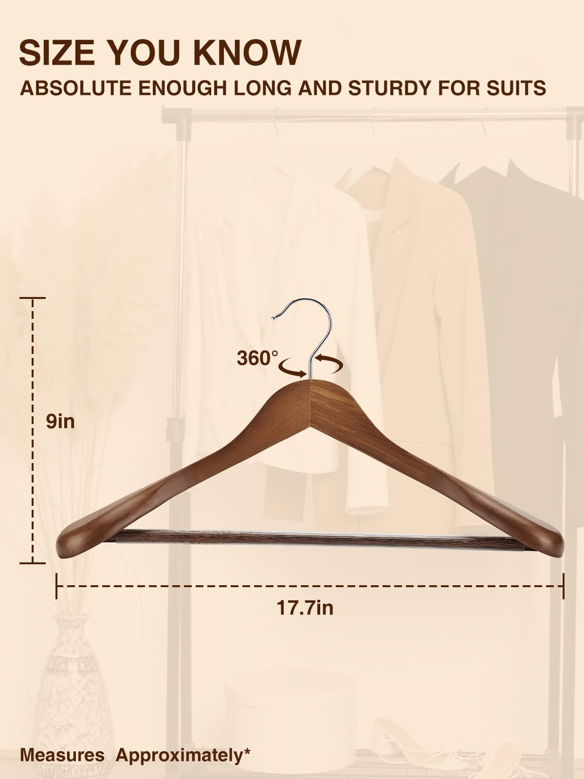 Smartor walnut suit hanger set of 8 creates a cohesive, professional closet look.
