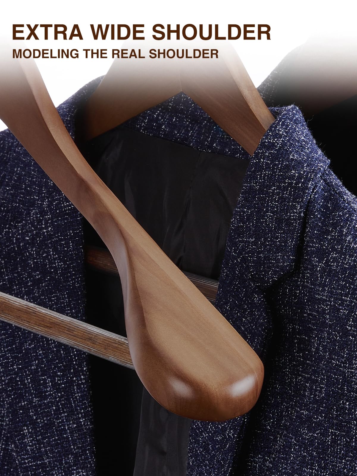 Smartor walnut wood hanger closeup reveals natural grain and finish.