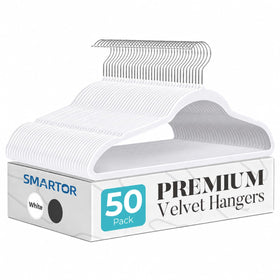 Smartor white velvet hangers in box for easy closet setup