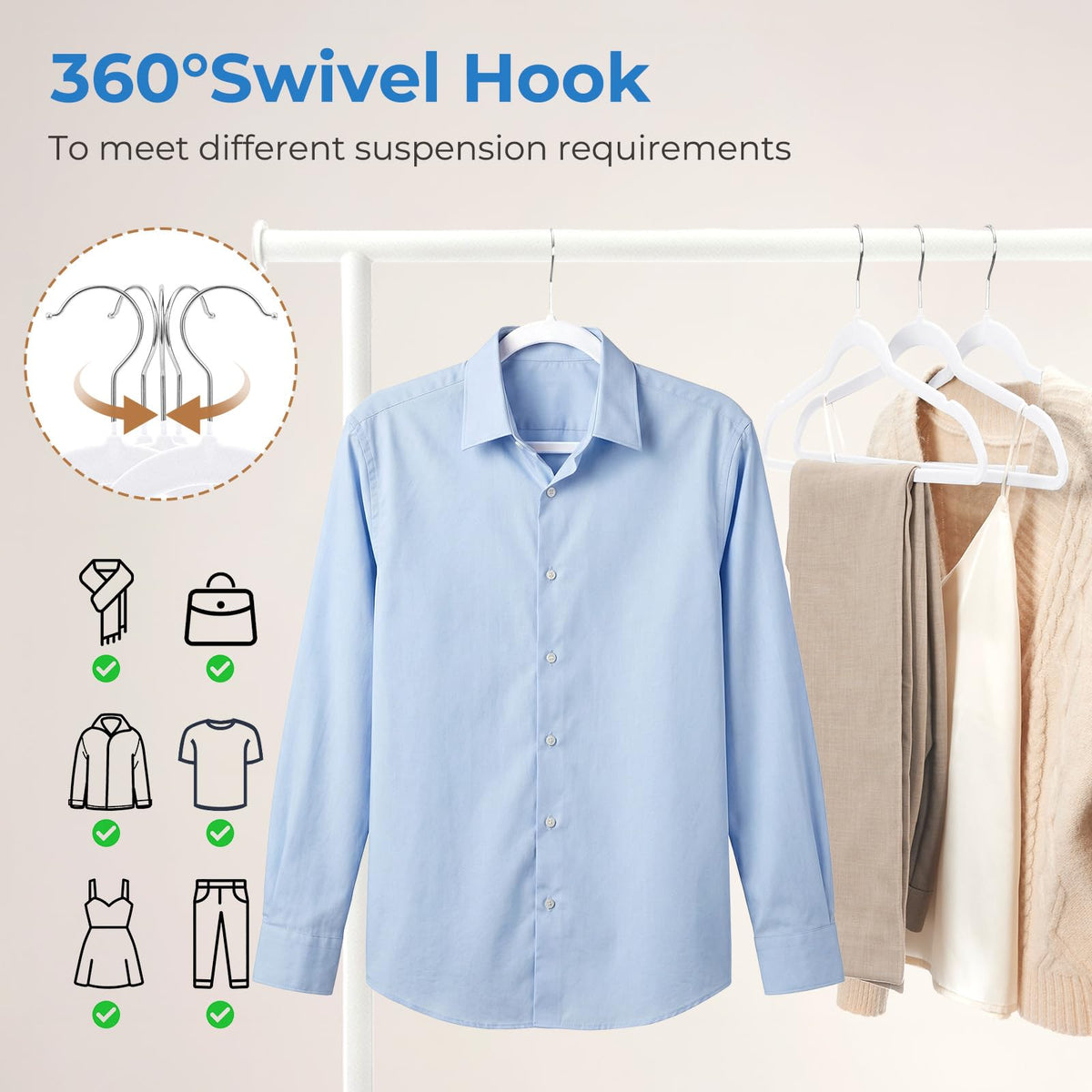 Heavy-duty construction supports coats and knits securely