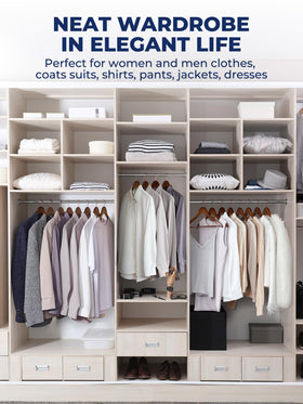 Smartor wooden hangers maximize closet space and streamline organization with uniform bars.