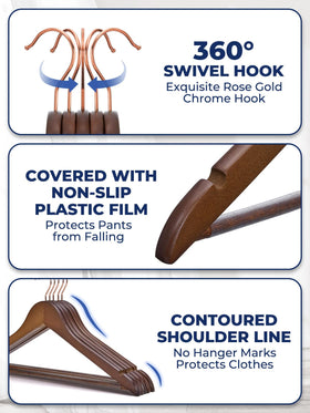 Smartor wooden hangers with pant bar prevent slipping for tidy trouser organization.
