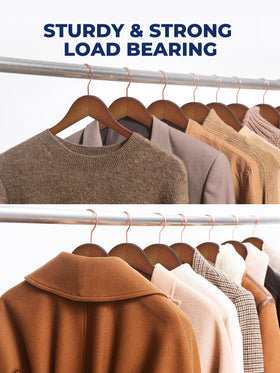 Smartor walnut-finish hangers elevate closet aesthetics with natural wood warmth.