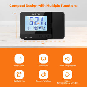 SMARTRO dual-alarm bedside clock lets you set separate wake times