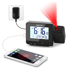 SMARTRO digital projection alarm clock projects onto the ceiling for easy wake-ups