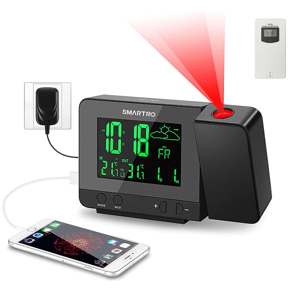 SMARTRO SC31B projection on wall shows indoor temperature at a glance.