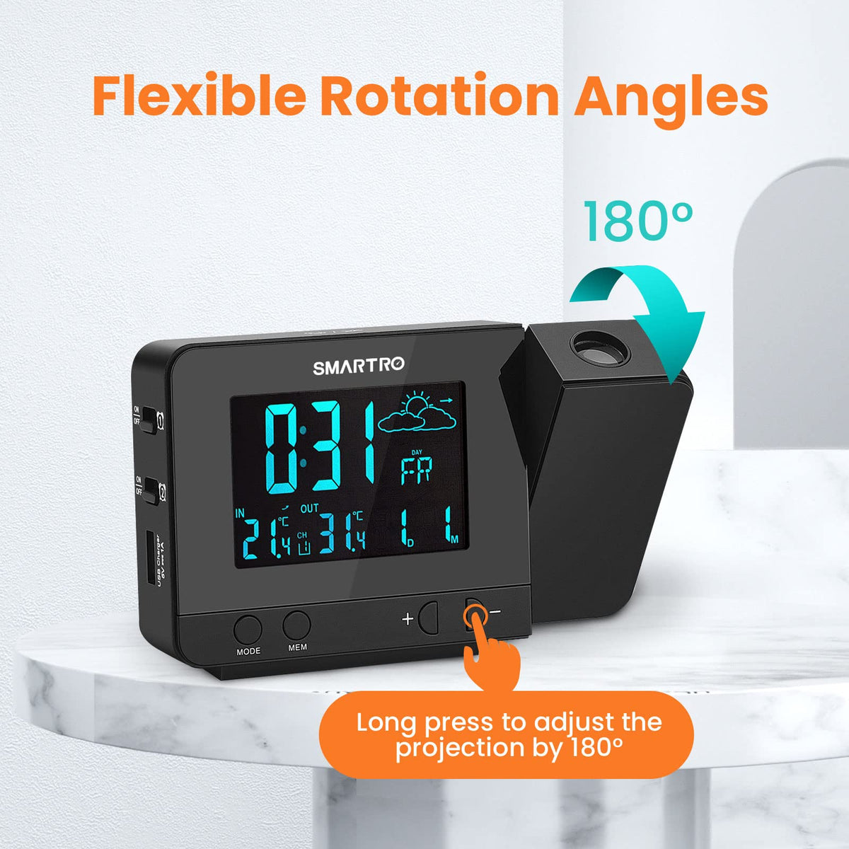 SMARTRO SC31B weather station reports indoor/outdoor temperatures for quick planning.