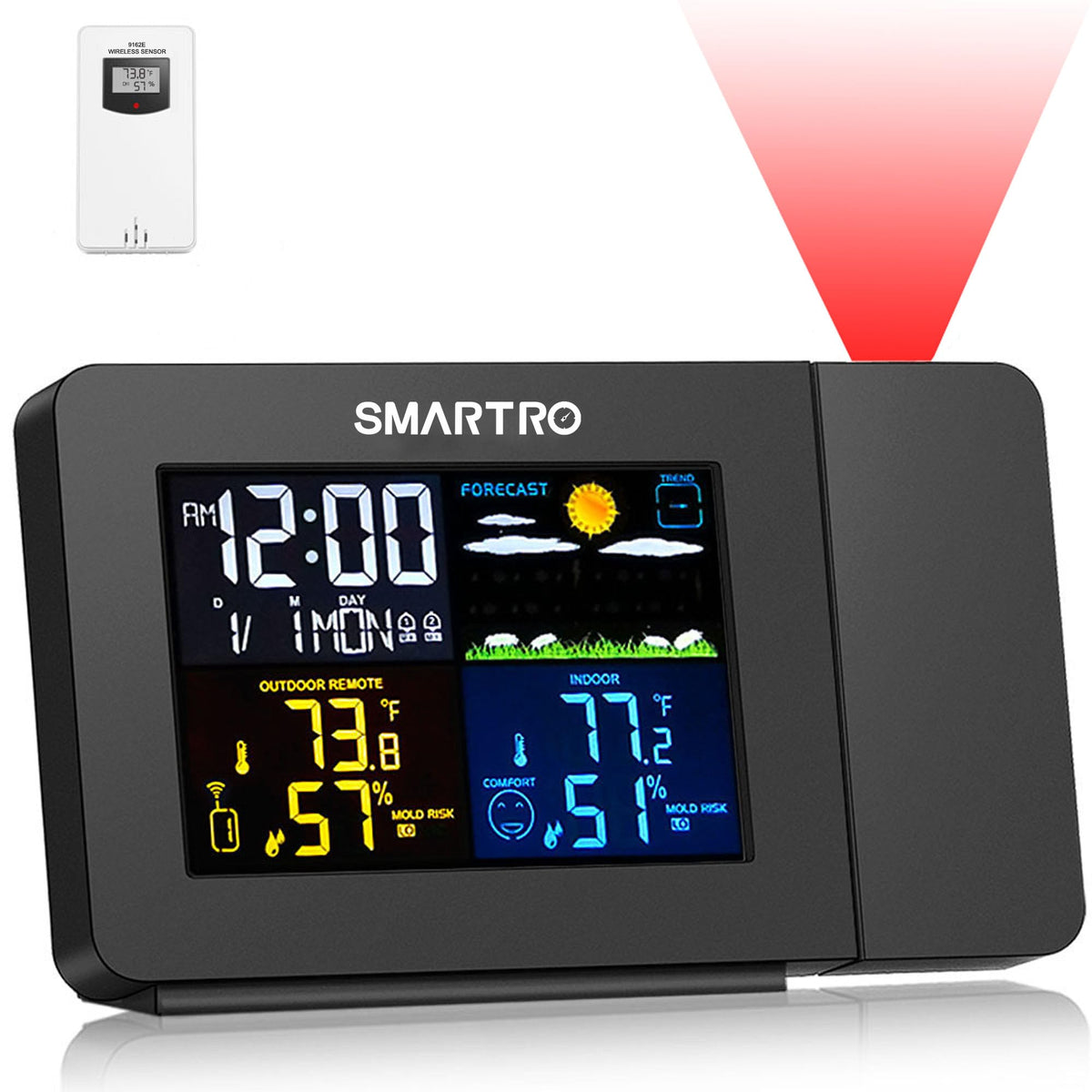 SMARTRO SC91 projection clock beams temperature onto ceiling for quick checks