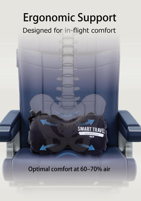 SmartTravel lumbar pillow with secure adjustable strap stays in place on any chair.