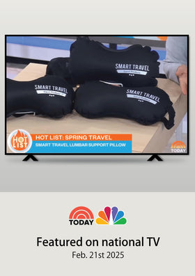 SmartTravel travel lumbar pillow on office chair helping maintain natural spine posture.