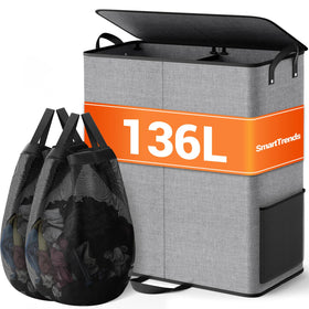 SmartTrends double laundry hamper with lid keeps clothes hidden and organized